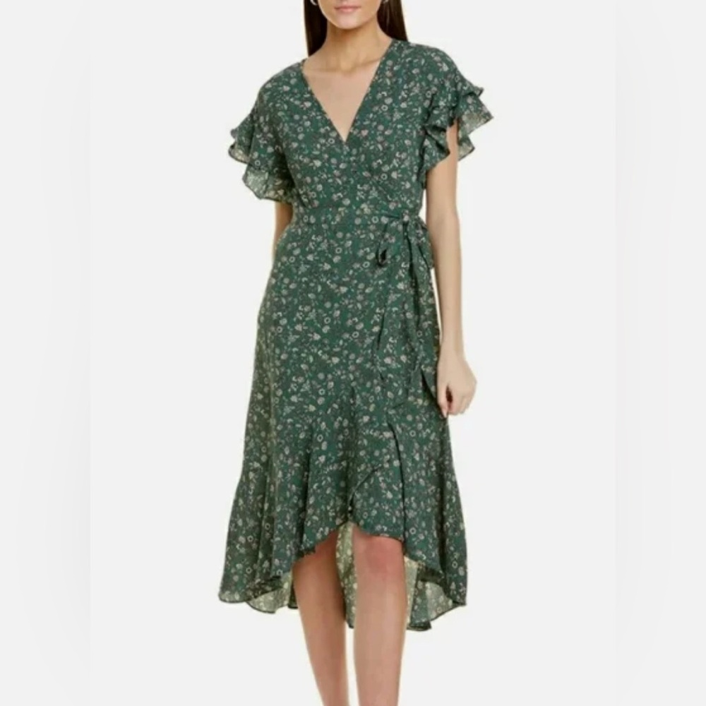 Max Studio Floral Green Wrap Dress